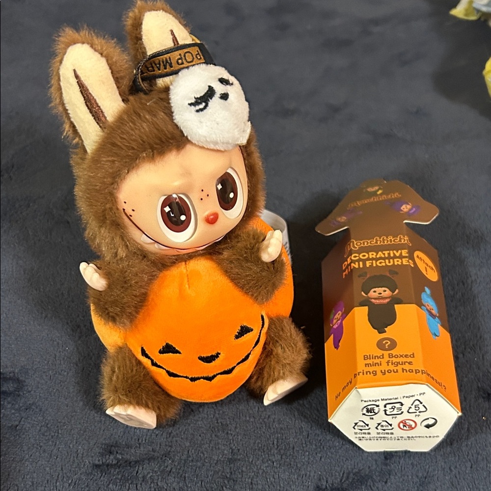 Halloween Themed Plush Toy with Pumpkin Outfit & Monchichi